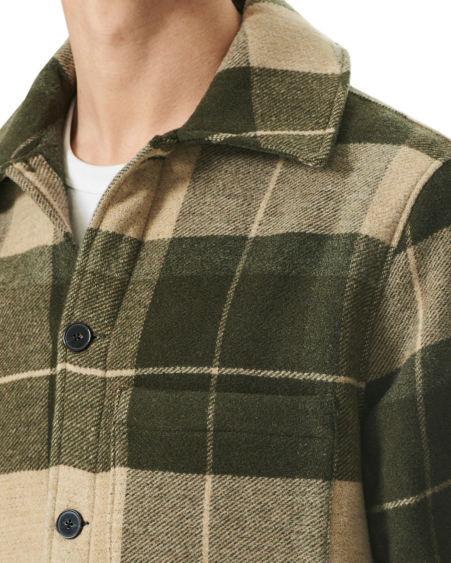 Heren | Jassen | A Day's March | Epernay Checked Wool Overshirt Moss Checked