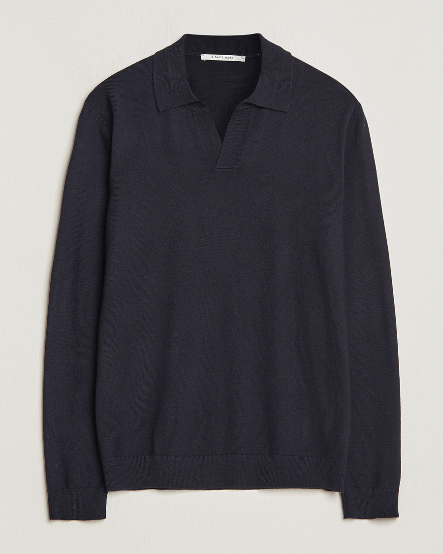 Homme | Pulls Et Tricots | A Day's March | Manol Merino Polo Navy