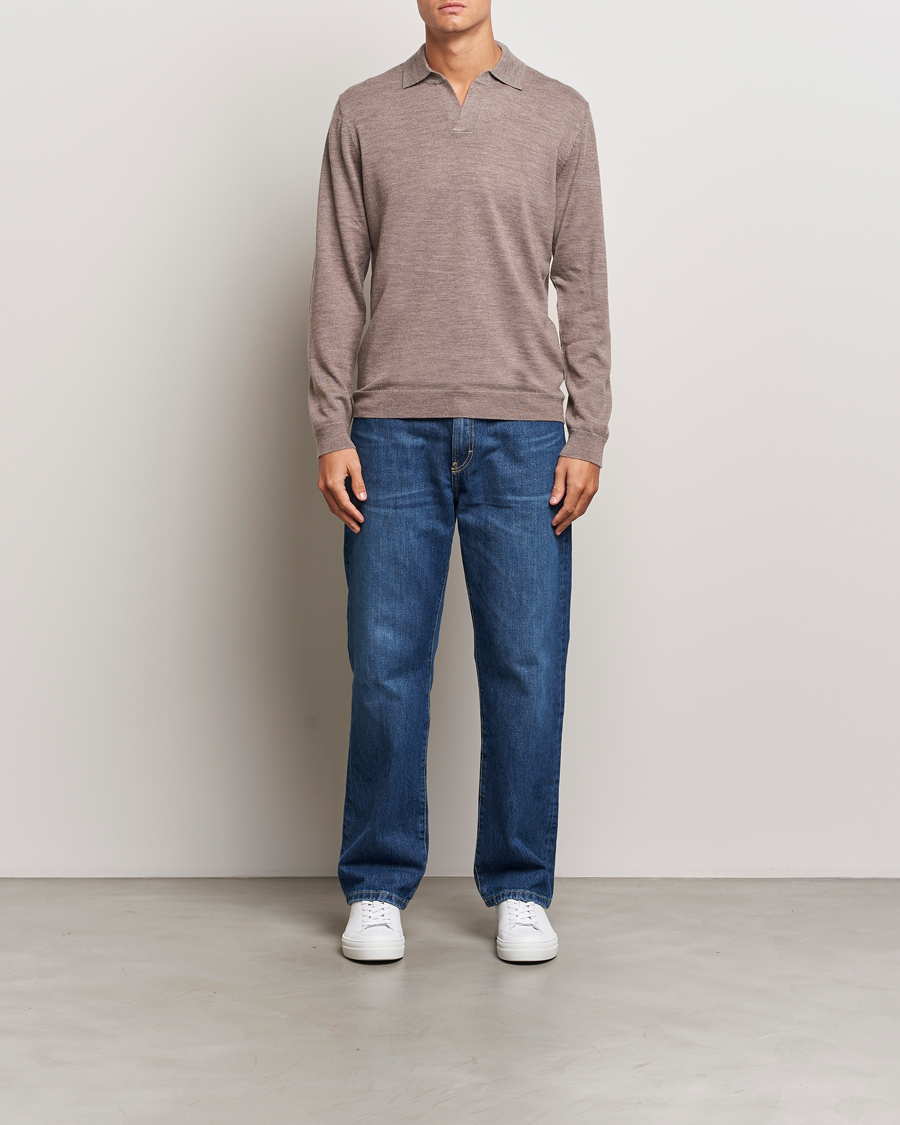 Homme | Pulls Et Tricots | A Day's March | Manol Open Collar Merino Polo Taupe Melange