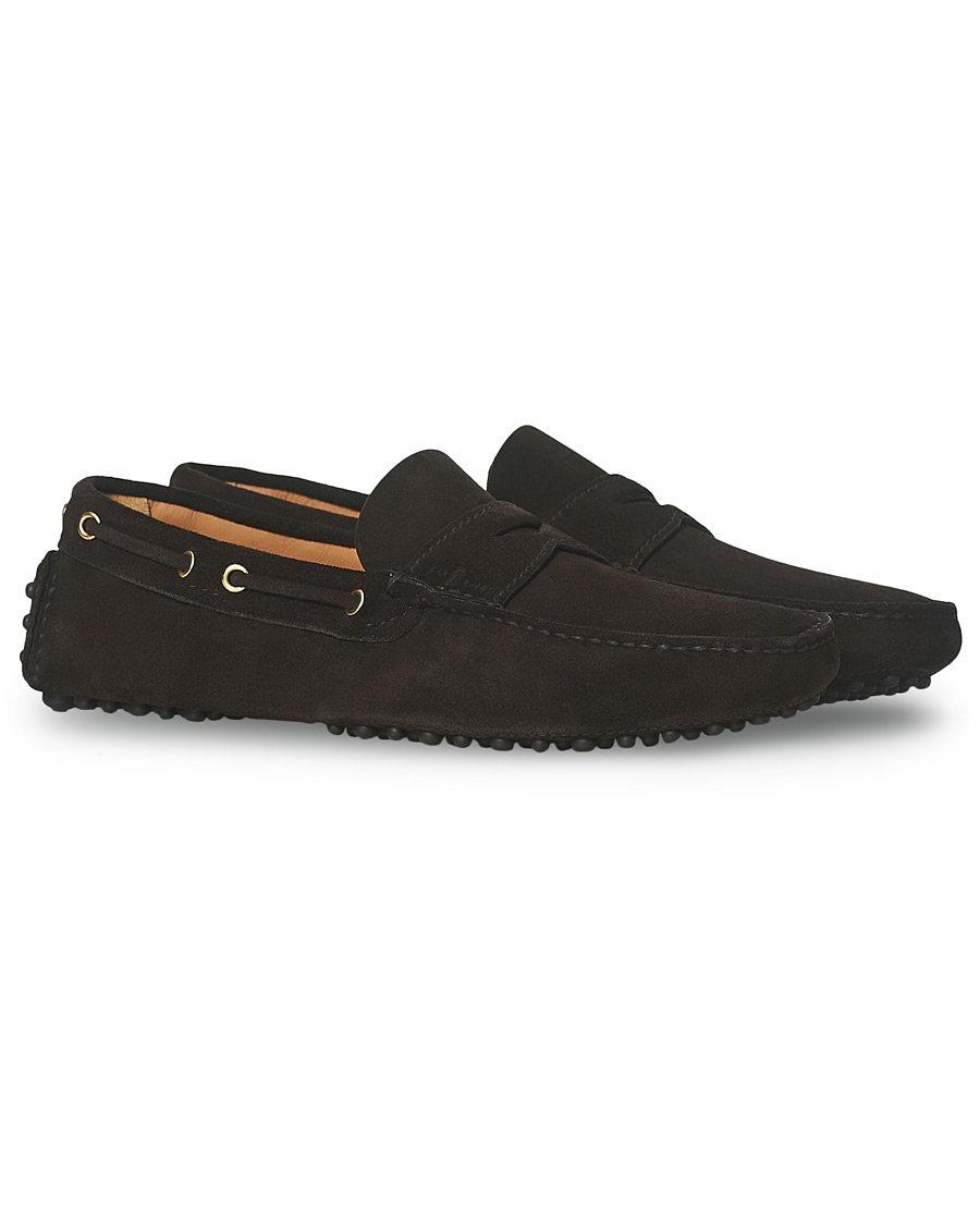 Homme | Car Shoe Driver Penny Moccasin Dark Brown Suede | Car Shoe | Driver Penny Moccasin Dark Brown Suede