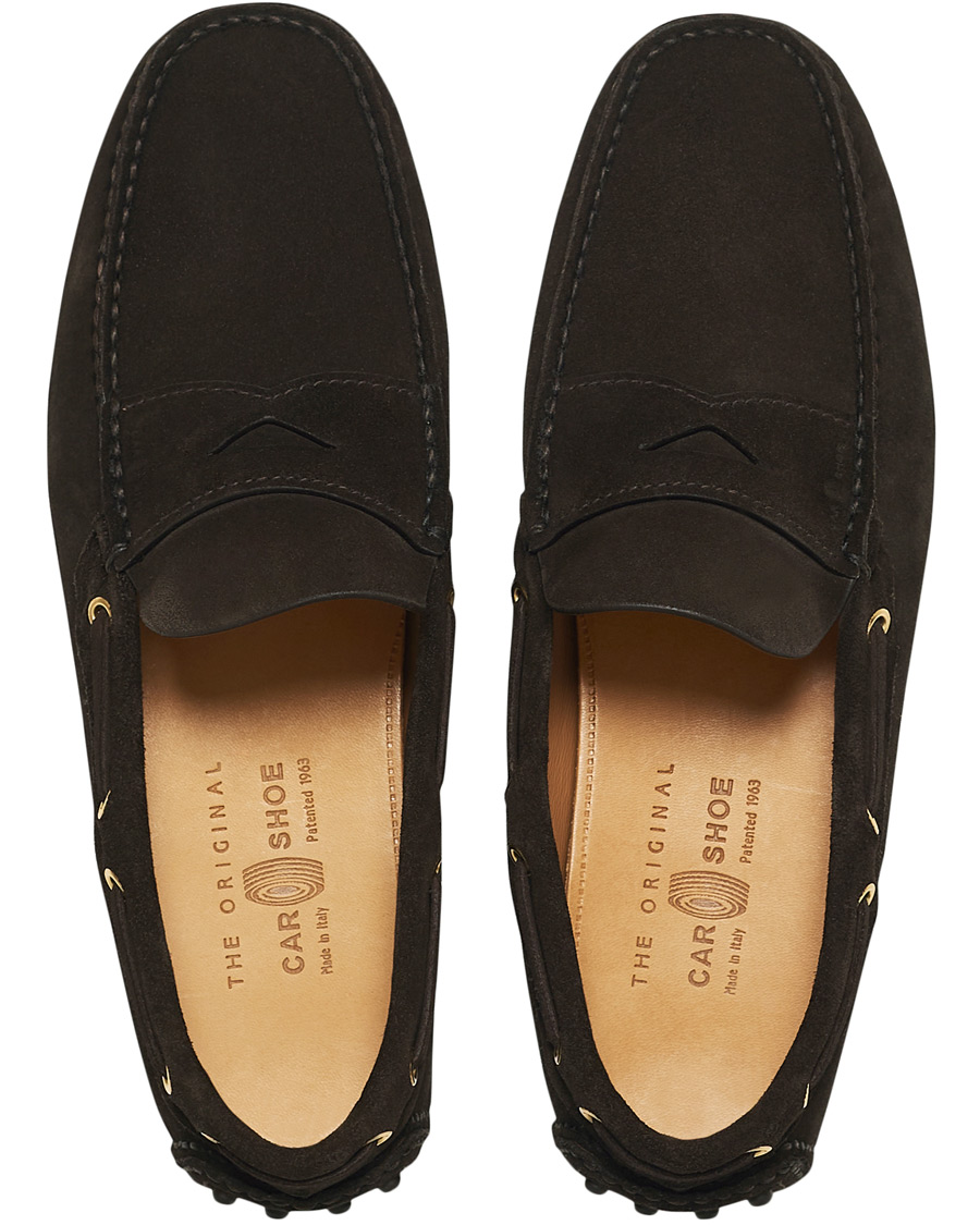 Homme | Car Shoe Driver Penny Moccasin Dark Brown Suede | Car Shoe | Driver Penny Moccasin Dark Brown Suede