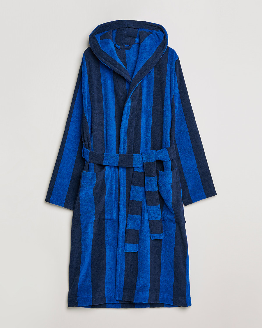 Homme | Peignoirs Et Pyjamas | Tekla | Organic Terry Hooded Bathrobe Navy Block Stripes