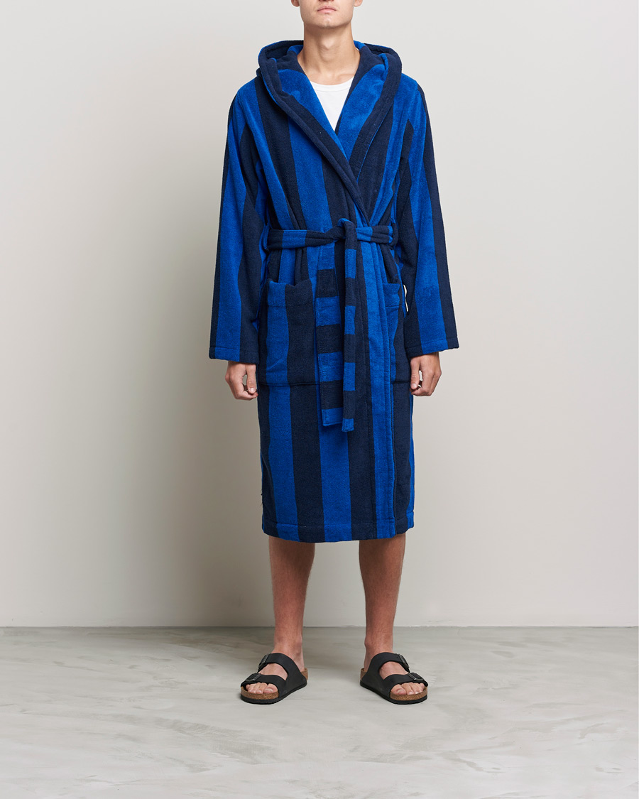 Homme | Peignoirs Et Pyjamas | Tekla | Organic Terry Hooded Bathrobe Navy Block Stripes