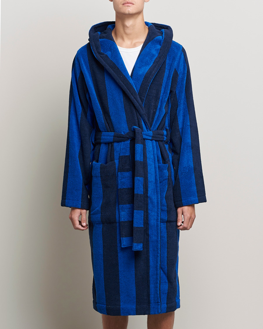 Homme | Peignoirs Et Pyjamas | Tekla | Organic Terry Hooded Bathrobe Navy Block Stripes