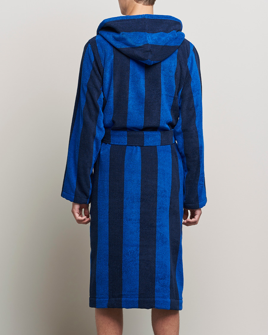 Homme | Peignoirs Et Pyjamas | Tekla | Organic Terry Hooded Bathrobe Navy Block Stripes