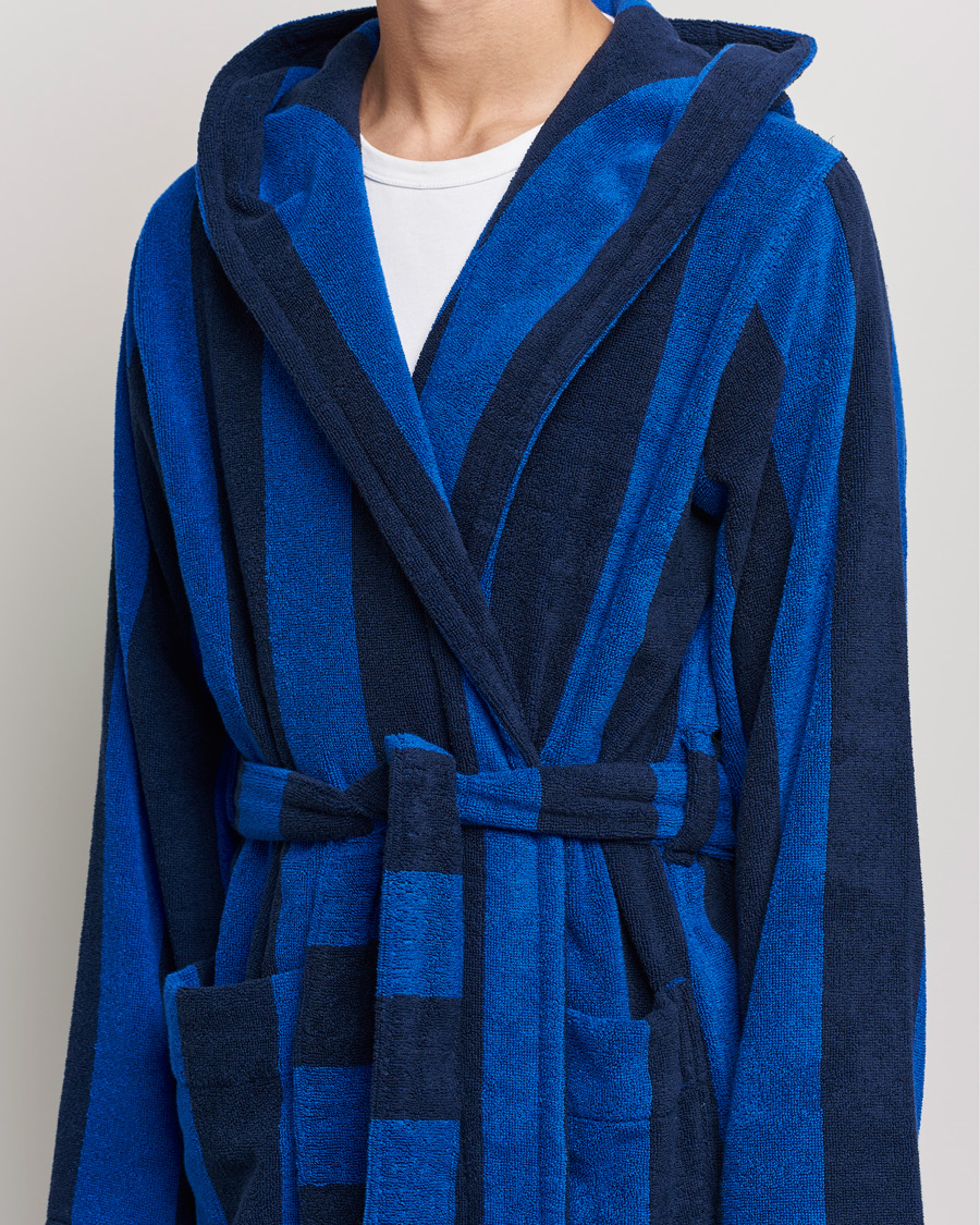 Homme | Peignoirs Et Pyjamas | Tekla | Organic Terry Hooded Bathrobe Navy Block Stripes