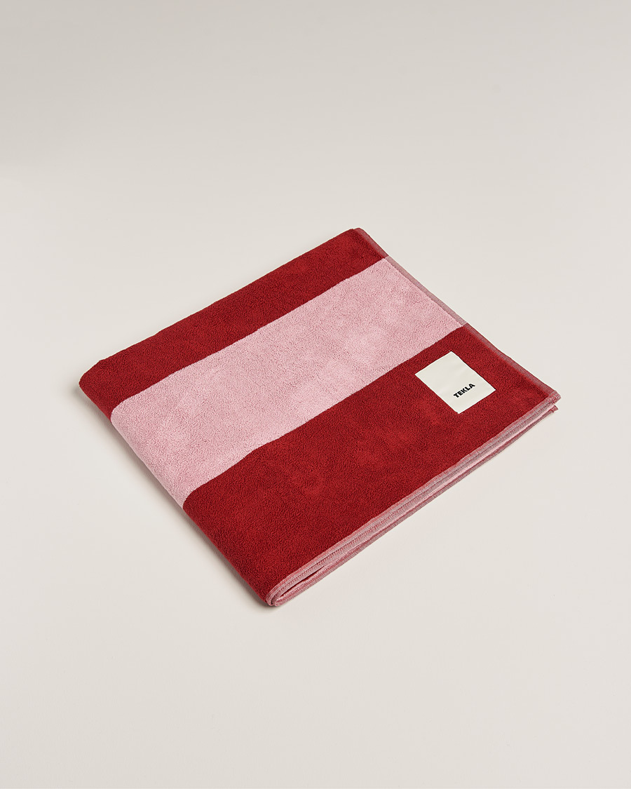 Heren | Tekla Organic Terry Beach Towel Red Block Stripes | Tekla | Organic Terry Beach Towel Red Block Stripes