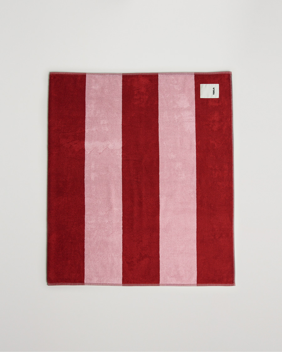 Heren | Tekla Organic Terry Beach Towel Red Block Stripes | Tekla | Organic Terry Beach Towel Red Block Stripes
