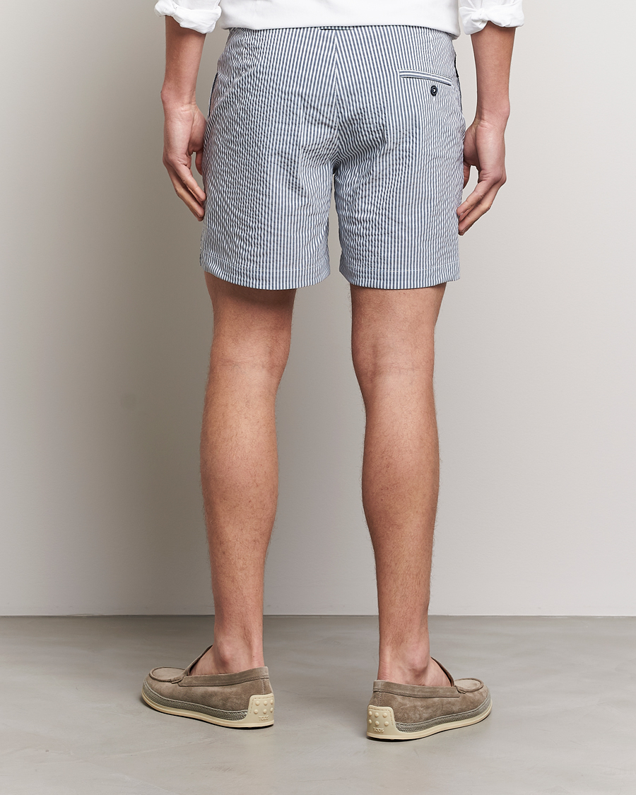 Homme | Maillots De Bain | The Resort Co | Tailored Swim Shorts Navy Stripe Seersucker