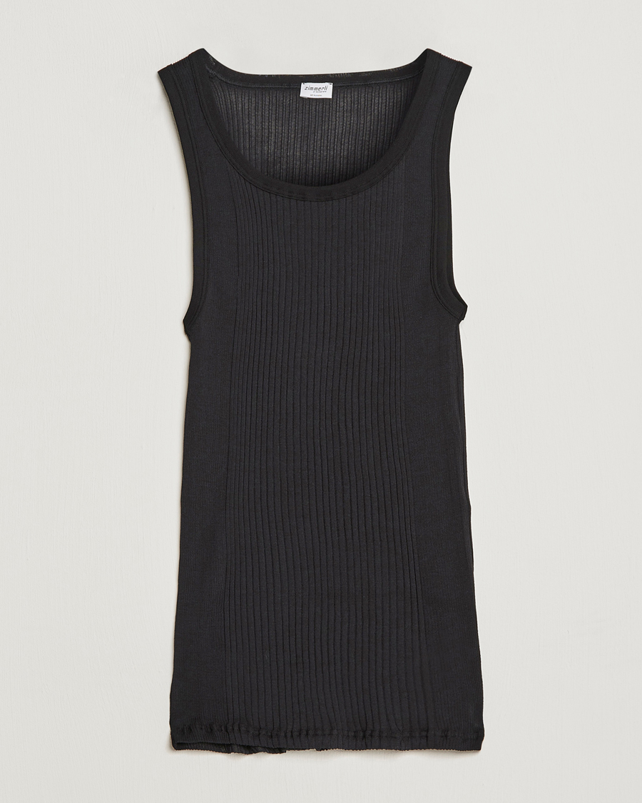 Homme | T-shirts | Zimmerli of Switzerland | Ribbed Mercerized Cotton Tank Top Black