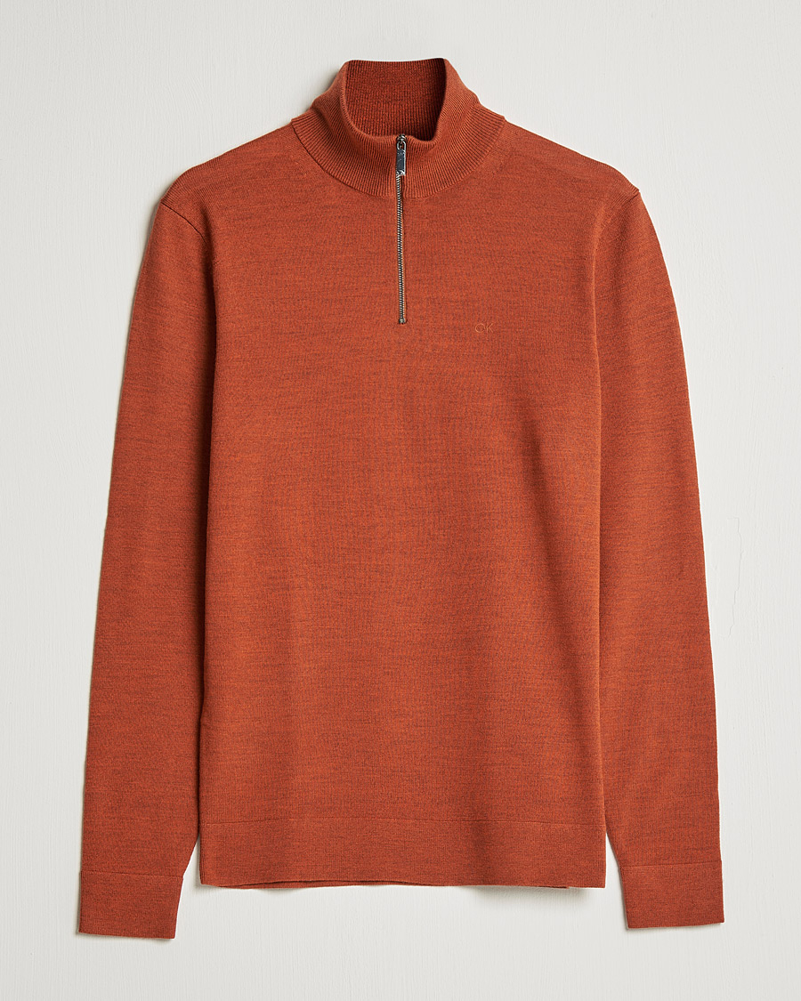 Homme | Pulls Et Tricots | Calvin Klein | Superior Wool Knitted Half Zip Gingerbread Brown