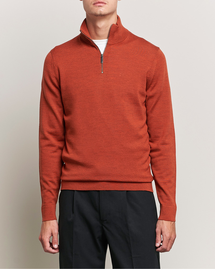 Homme | Pulls Et Tricots | Calvin Klein | Superior Wool Knitted Half Zip Gingerbread Brown