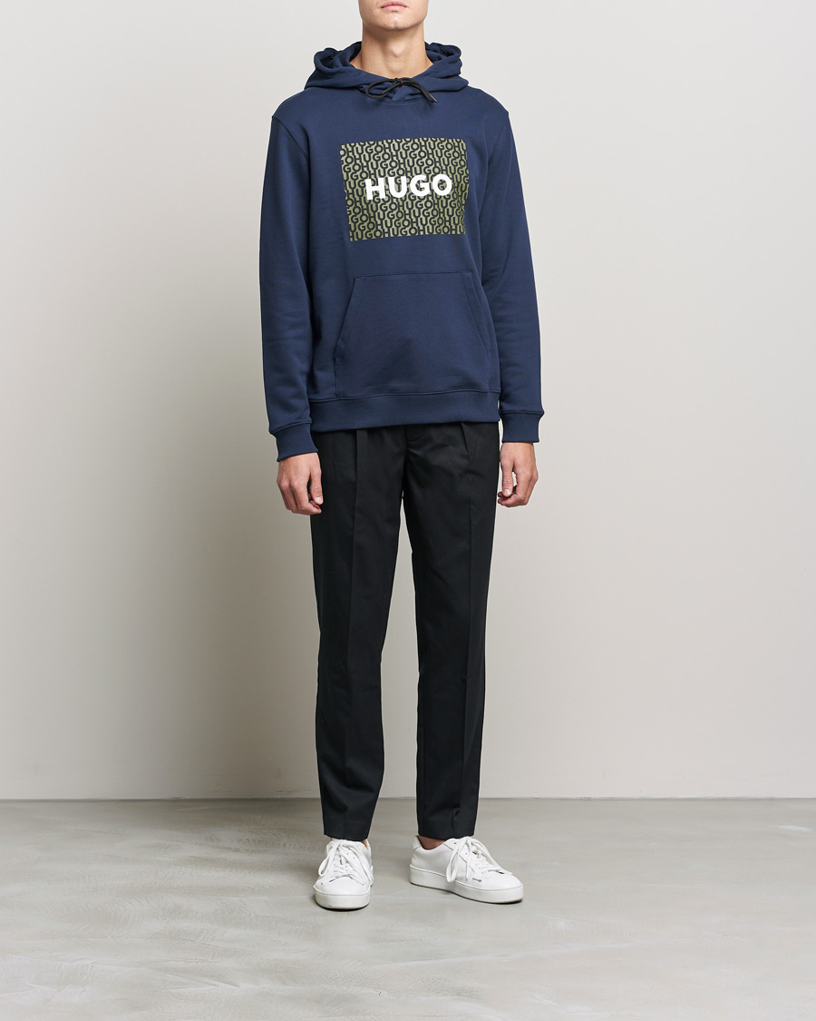Heren | Truien | HUGO | Dreeman Monogram Logo Hoodie Dark Blue