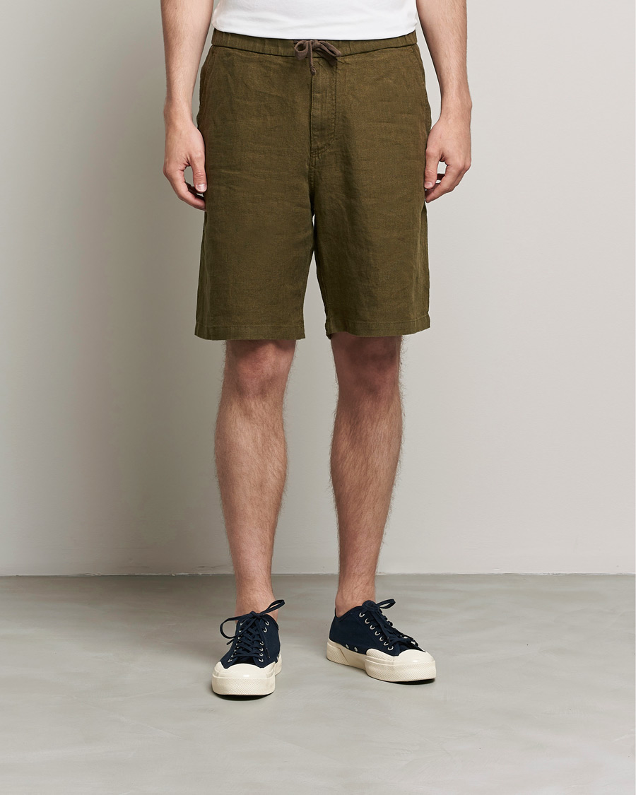 Heren | Korte broek | NN07 | Keith Drawstring Linen Shorts Dark Olive