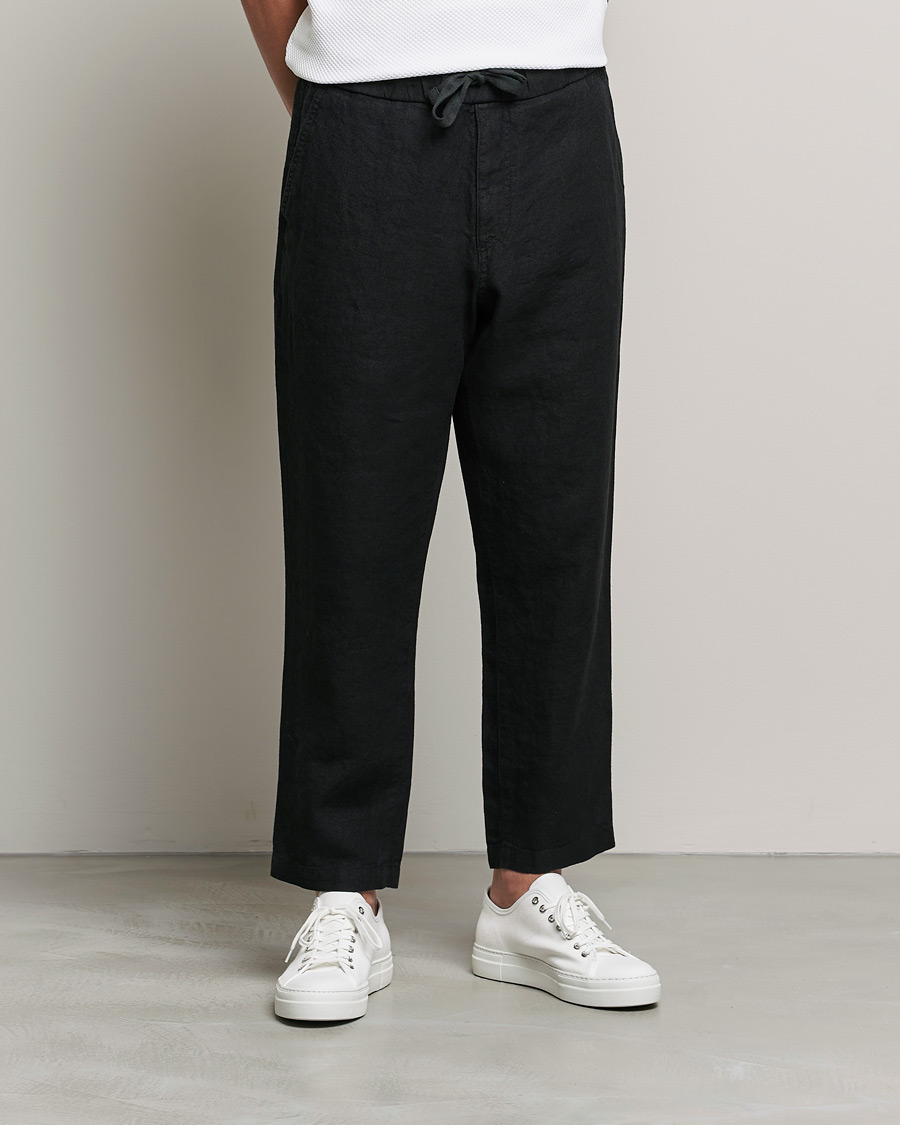 Homme | Pantalons | NN07 | Keith Drawstring Linen Trousers Black