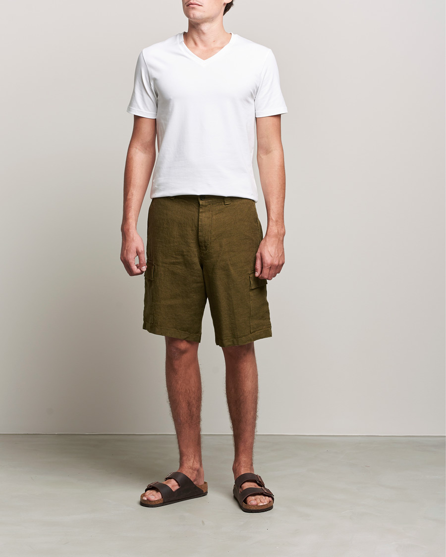 Homme | Shorts | NN07 | Arnie Cargo Linen Shorts Dark Olive