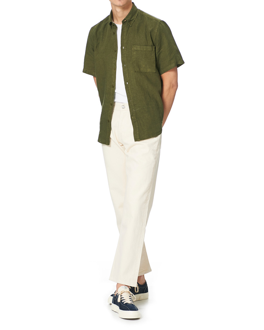 Homme | Chemises | NN07 | Arne Linen Short Sleeve Shirt Dark Olive