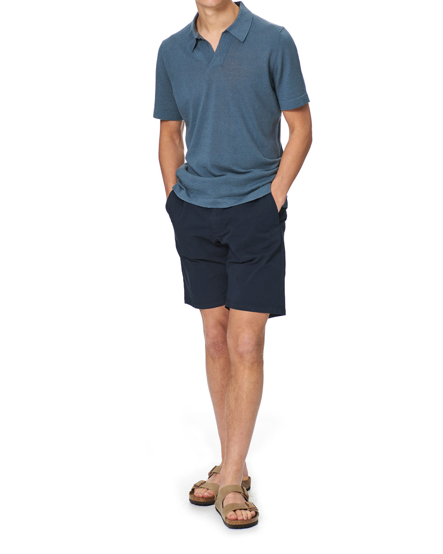 Homme | Polos | NN07 | Ryan Cotton/Linen Polo Dust Blue