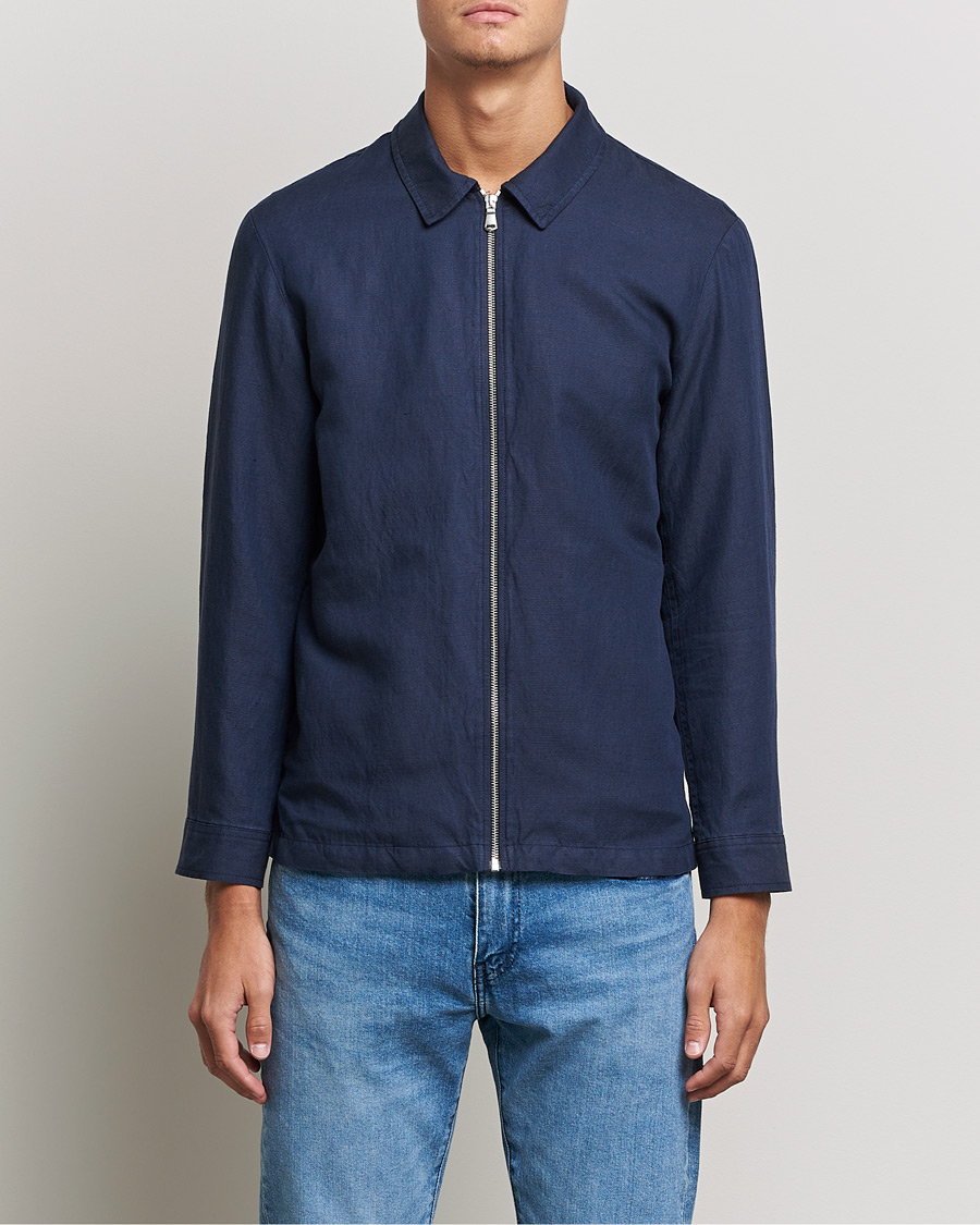 Homme | Manteaux Et Vestes | J.Lindeberg | Jason Zip Linen Shirt Jacket Navy