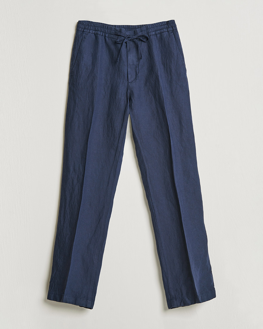 Homme | Pantalons | J.Lindeberg | Sasha Drape Linen Drawstring Trousers Navy