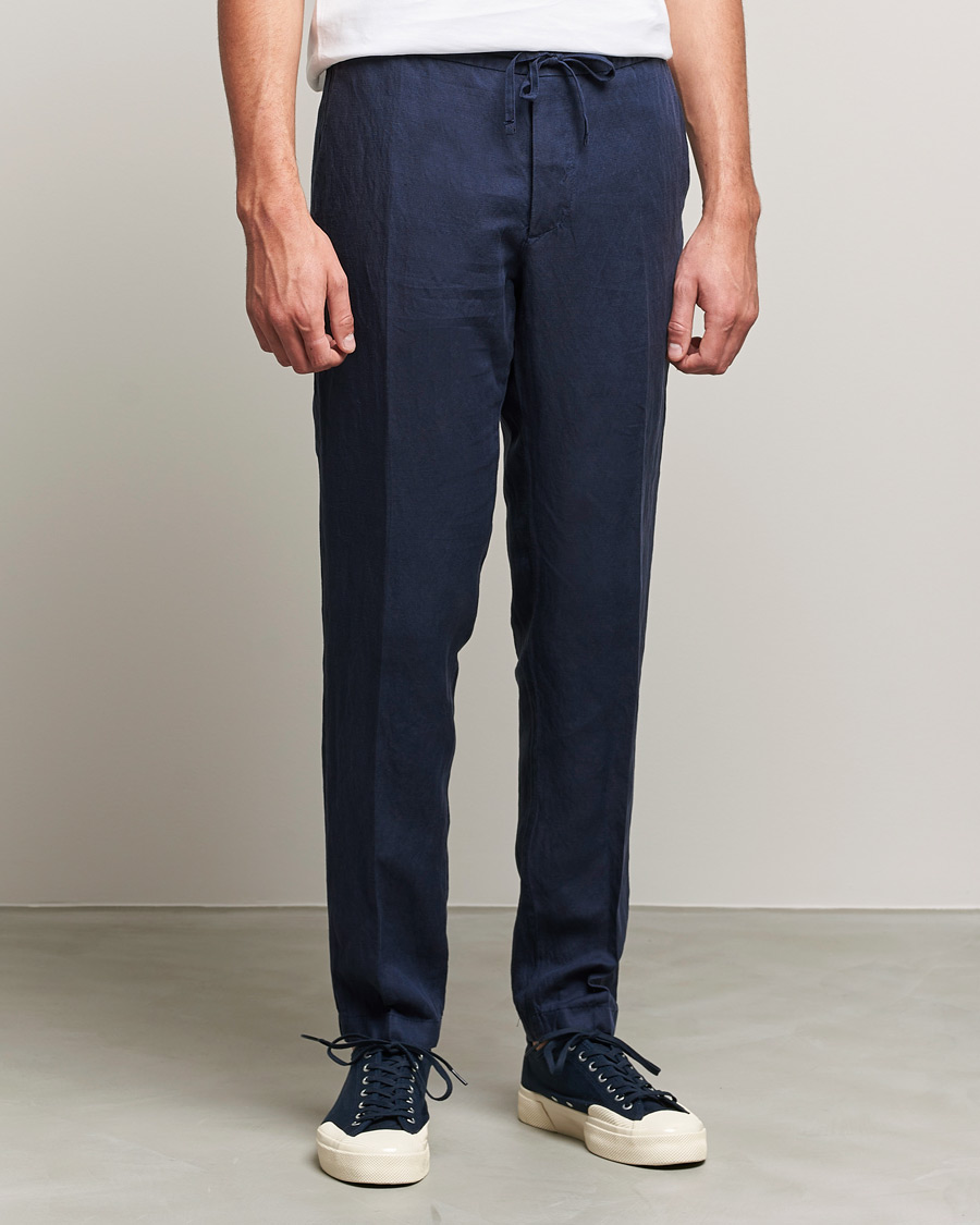 Homme | Pantalons | J.Lindeberg | Sasha Drape Linen Drawstring Trousers Navy