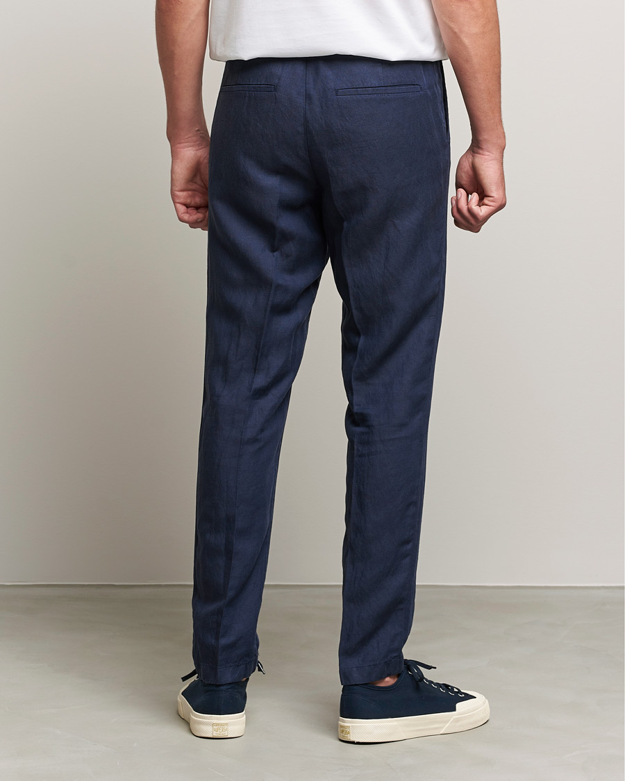 Homme | Pantalons | J.Lindeberg | Sasha Drape Linen Drawstring Trousers Navy