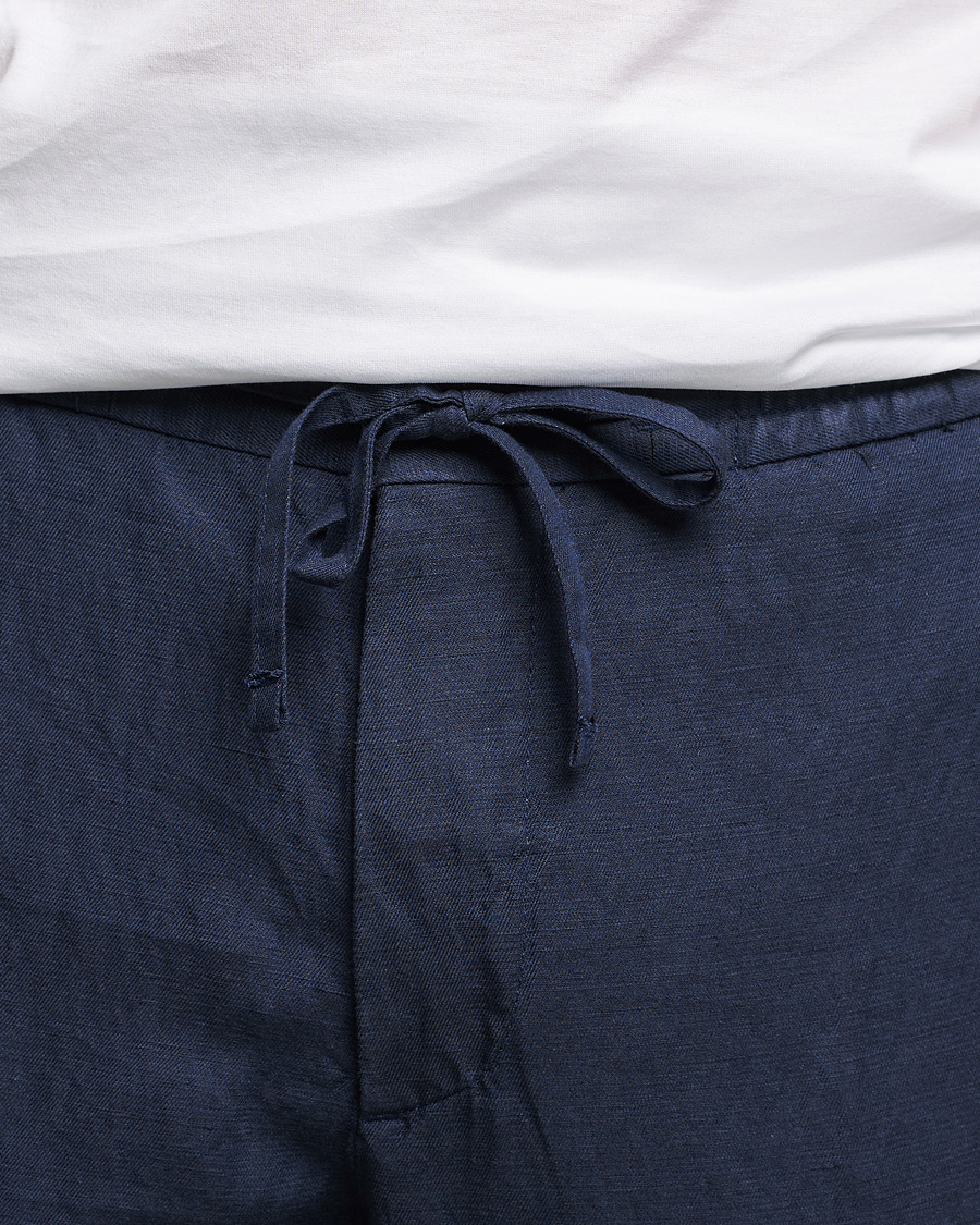Homme | Pantalons | J.Lindeberg | Sasha Drape Linen Drawstring Trousers Navy
