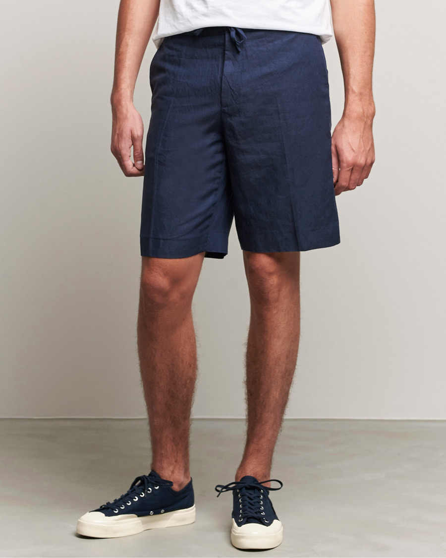 Homme | Shorts | J.Lindeberg | Sasha Drape Linen Drawstring Shorts Navy