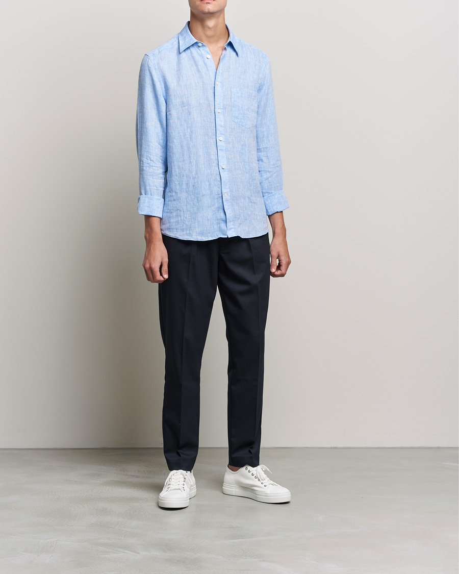 Homme | Chemises | J.Lindeberg | Linen Melange Slim Shirt Ultramarine
