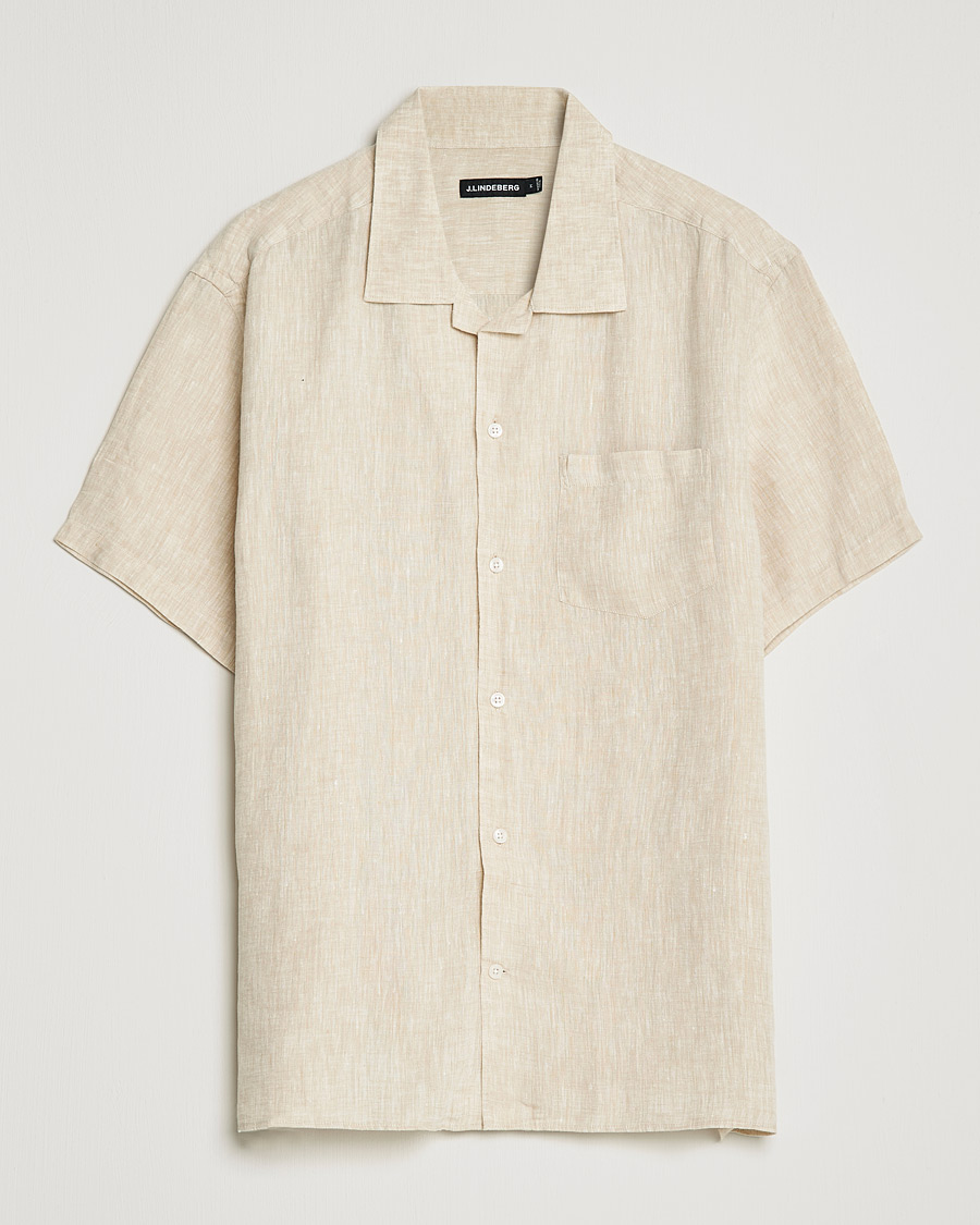 Heren | Overhemden | J.Lindeberg | Linen Melange Short Sleeve Shirt Safari Beige