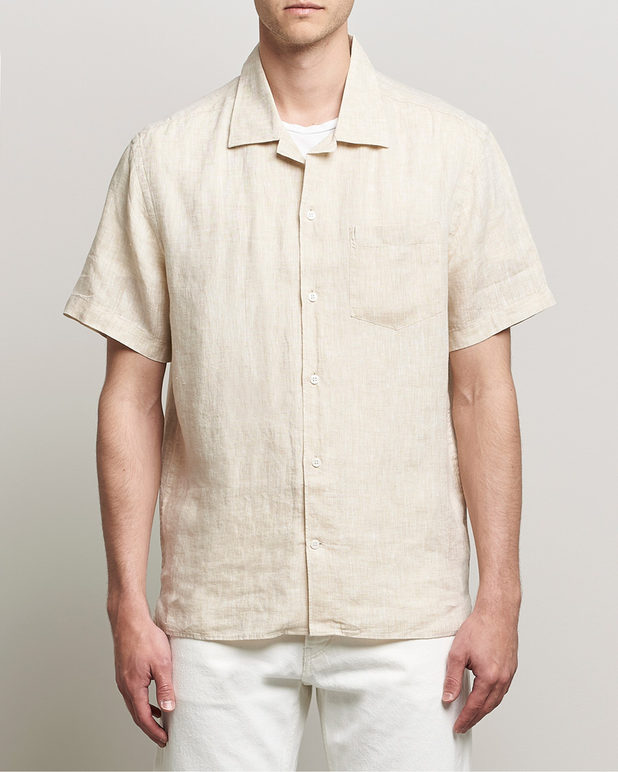 Heren | Overhemden | J.Lindeberg | Linen Melange Short Sleeve Shirt Safari Beige
