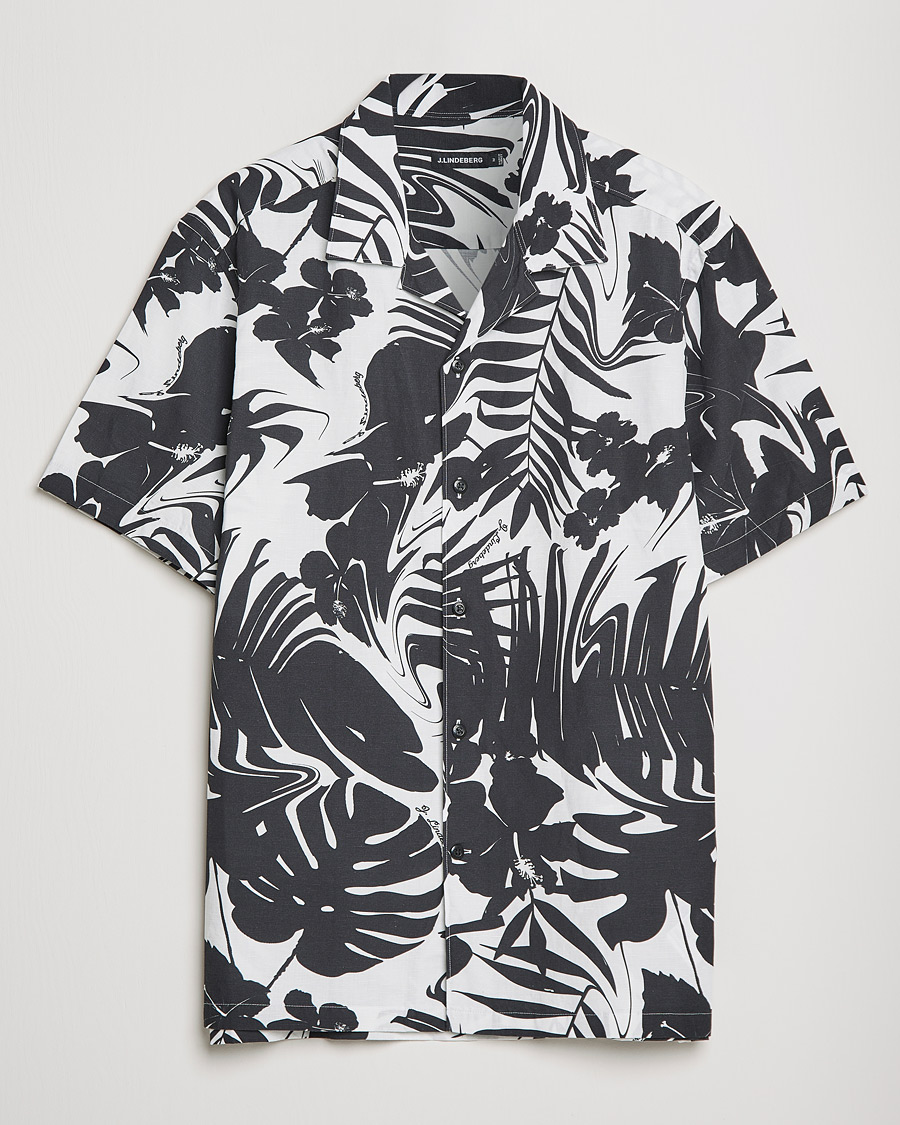 Heren | Overhemden | J.Lindeberg | Elio Hibiscus Print Short Sleeve Shirt White/Black