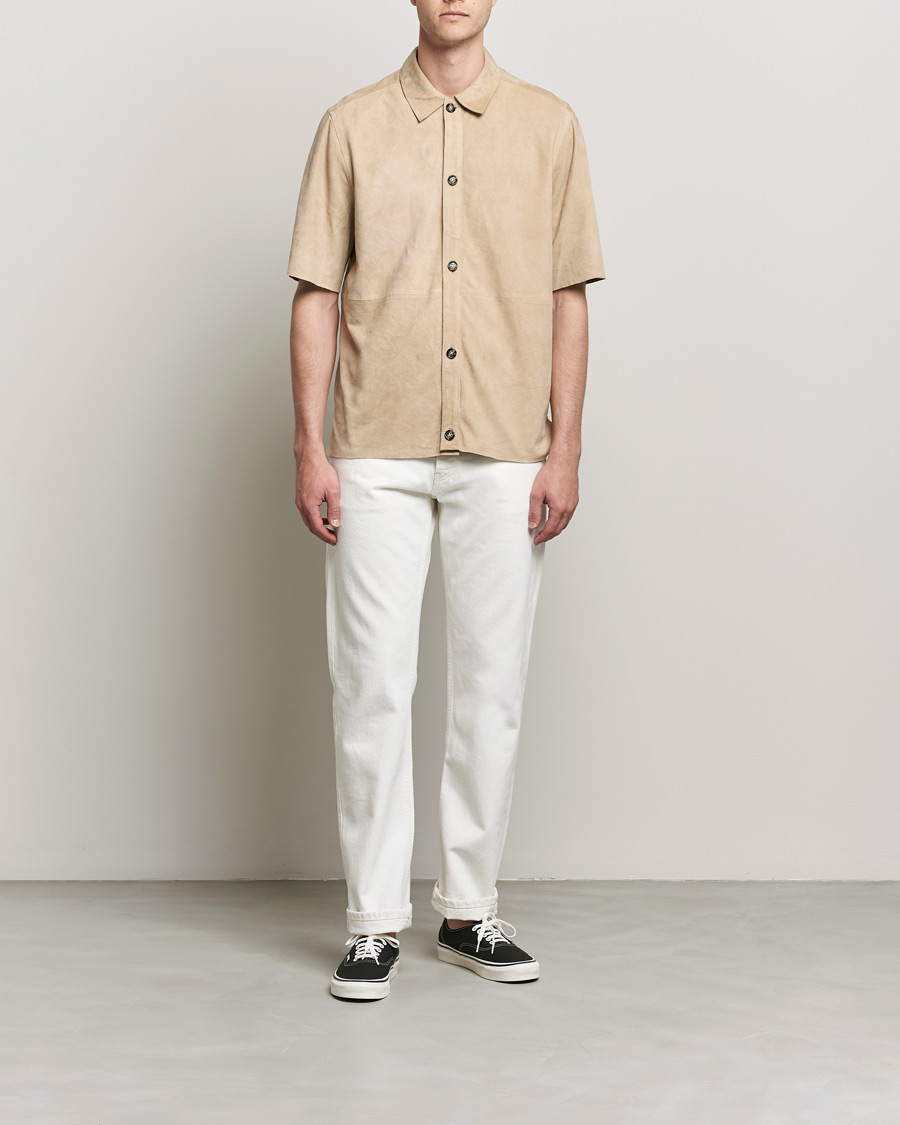 Homme | Chemises | J.Lindeberg | Shorty Short Sleeve Suede Shirt Safari Beige