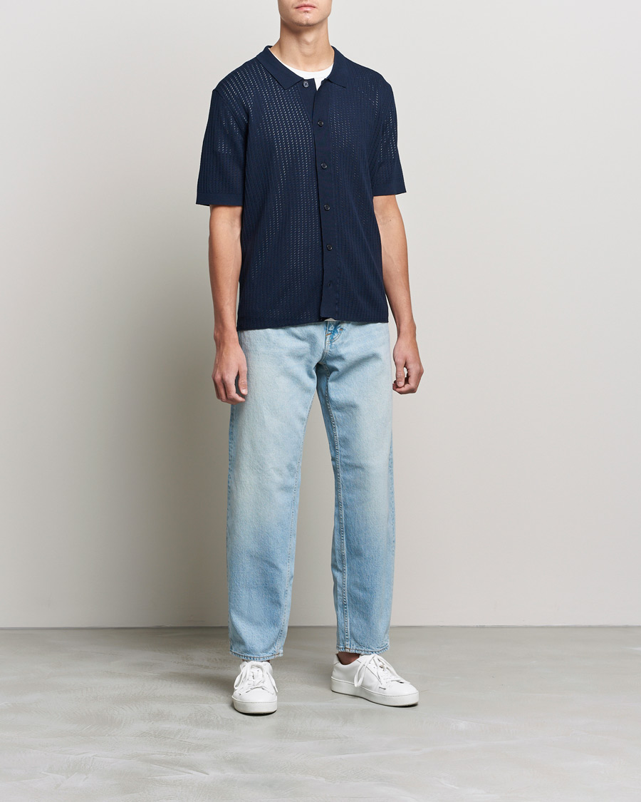 Homme | Chemises | J.Lindeberg | Skyler Rayon Silk Knit Shirt Navy