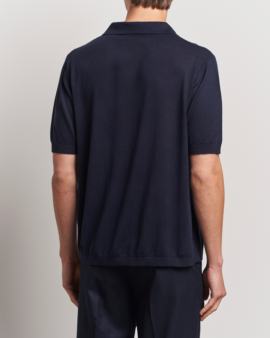 Homme | Polos | A Day's March | Ebro Cotton/Merino Open Collar Polo Navy