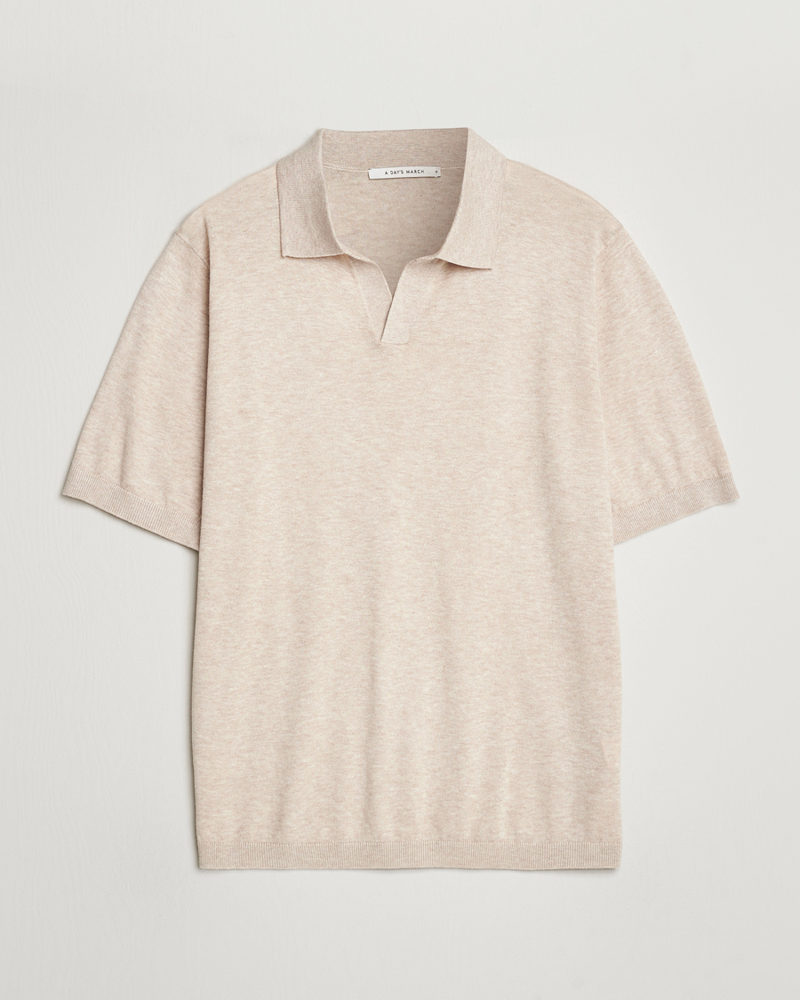 Homme | Polos | A Day's March | Ebro Cotton/Merino Open Collar Polo Sand