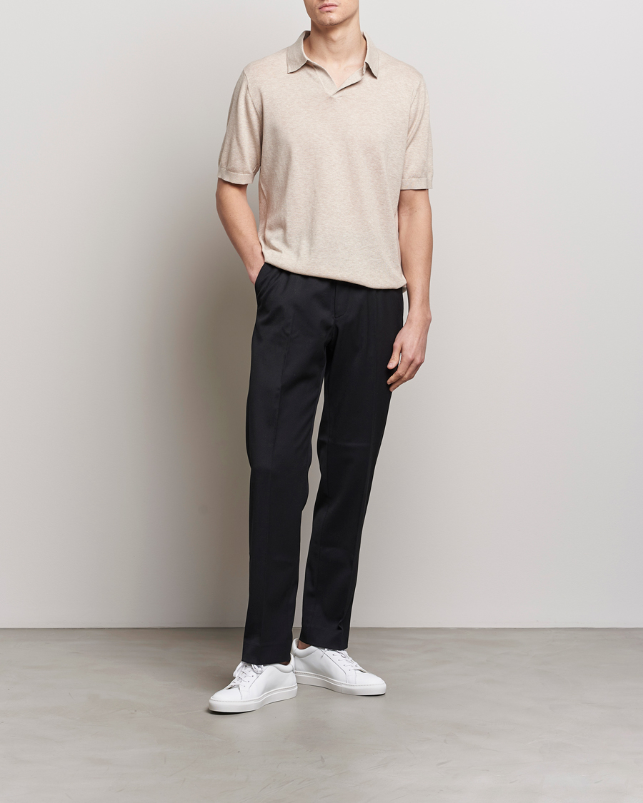 Homme | Polos | A Day's March | Ebro Cotton/Merino Open Collar Polo Sand
