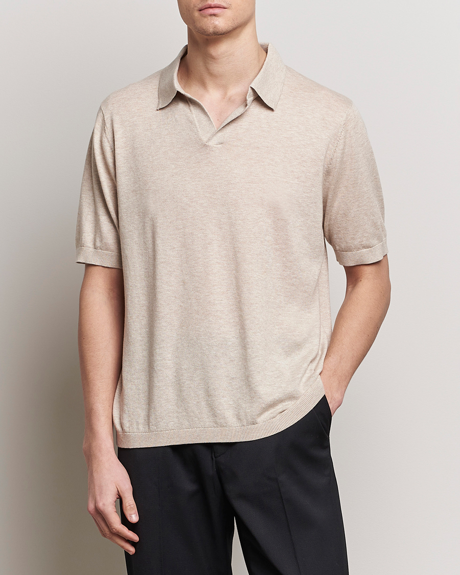 Homme | Polos | A Day's March | Ebro Cotton/Merino Open Collar Polo Sand