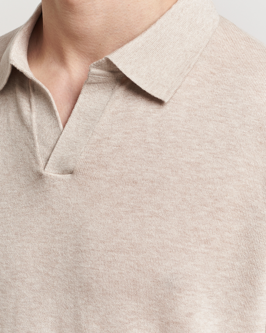 Homme | Polos | A Day's March | Ebro Cotton/Merino Open Collar Polo Sand