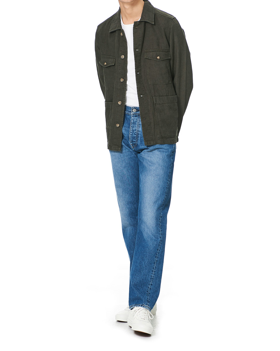 Homme | Chemises | A Day's March | Heavy Linen Patch Pocket Overshirt Olive