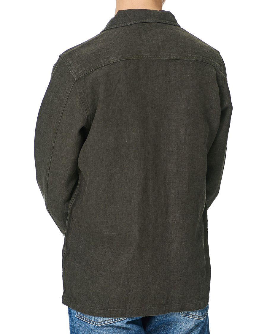 Homme | Chemises | A Day's March | Heavy Linen Patch Pocket Overshirt Olive