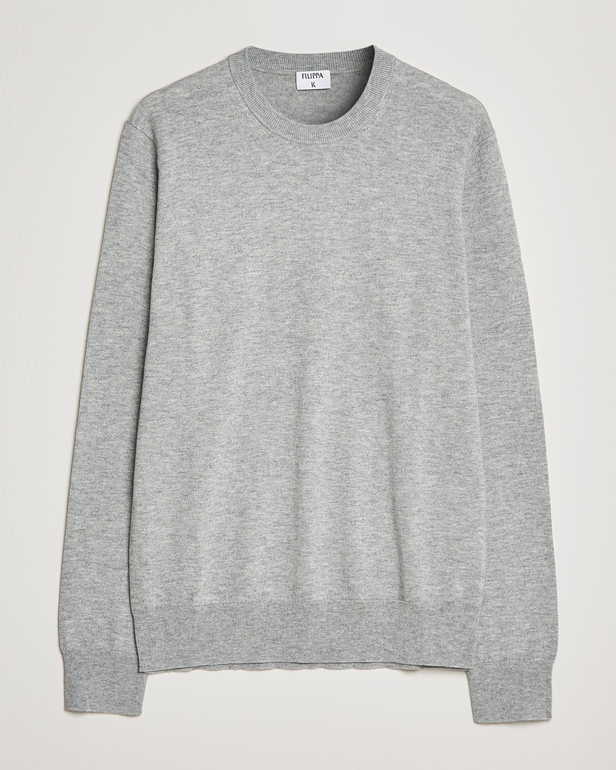 Heren | Truien | Filippa K | Cotton Merino Basic Sweater Light Grey Melange