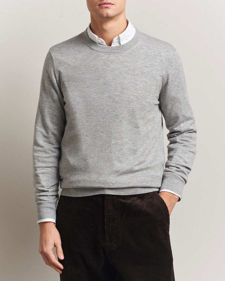 Heren | Truien | Filippa K | Cotton Merino Basic Sweater Light Grey Melange
