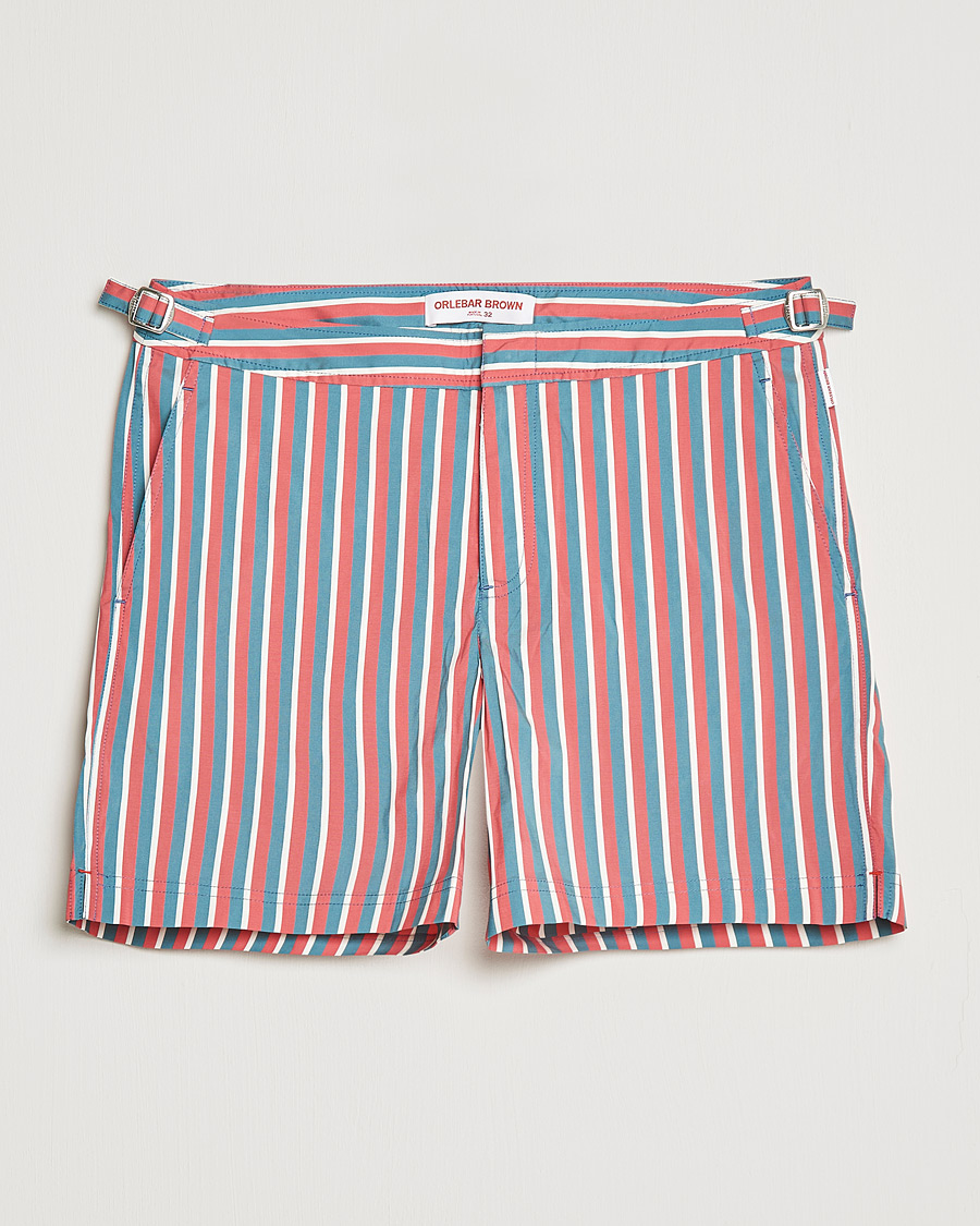 Heren | Zwembroek | Orlebar Brown | Bulldog OB Stripe Swimshorts Summer Red/Marina Aqua