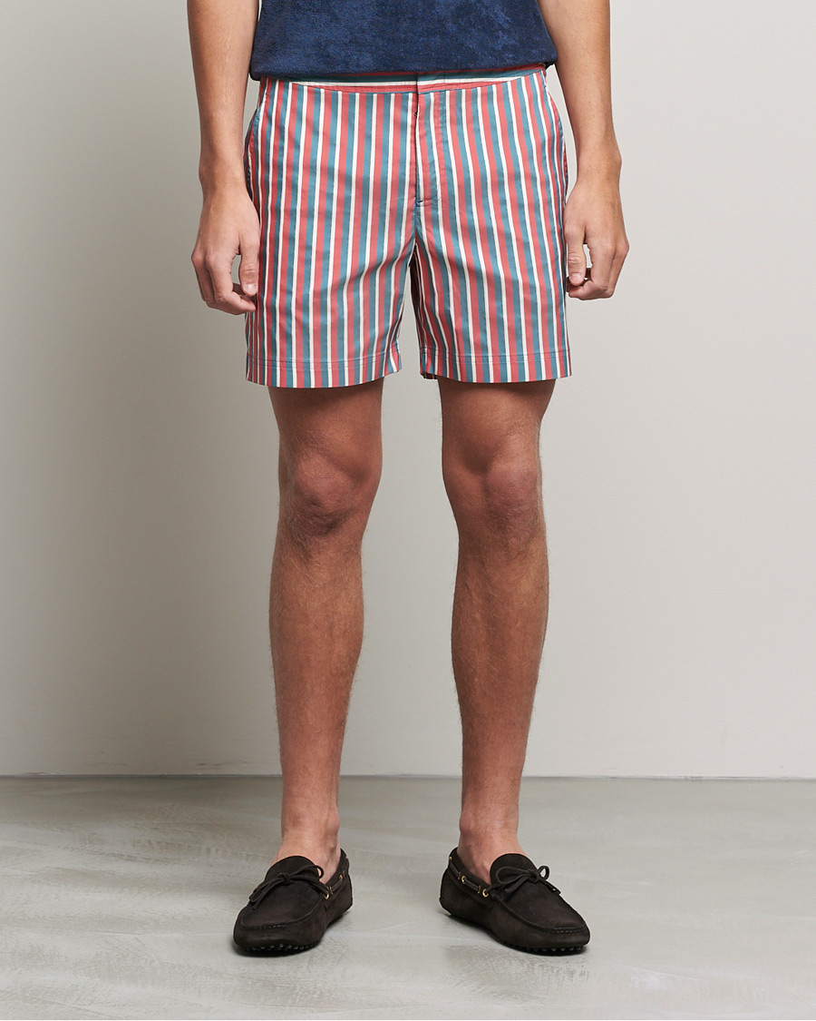 Heren | Zwembroek | Orlebar Brown | Bulldog OB Stripe Swimshorts Summer Red/Marina Aqua