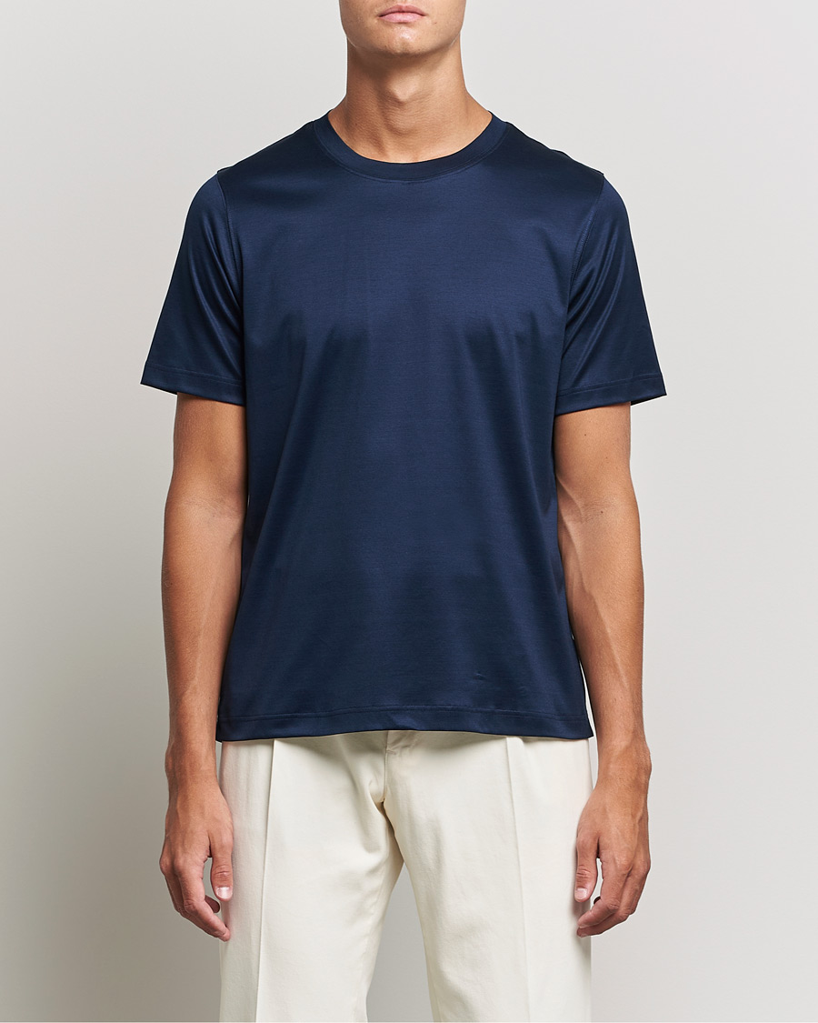 Heren | T-shirts | Eton | Filo Di Scozia Cotton T-Shirt Navy