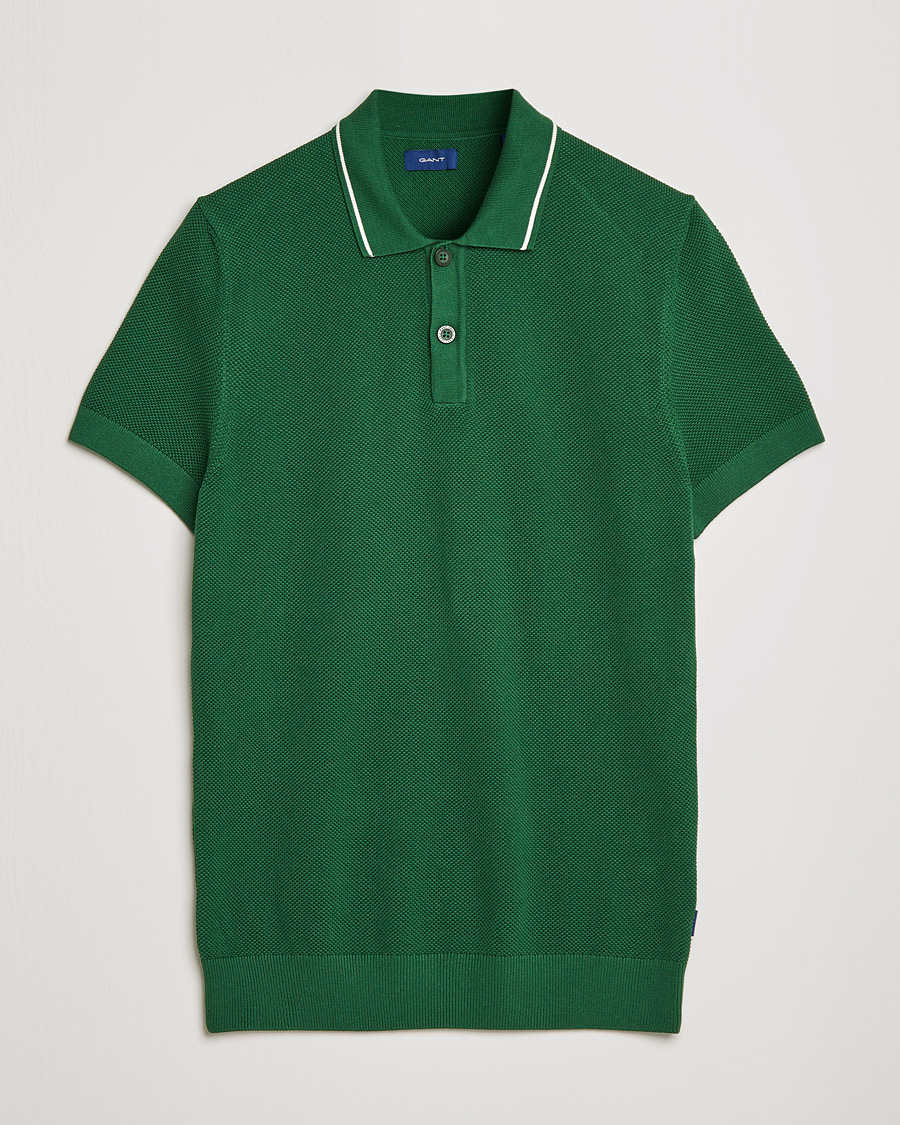 Heren | Polo's | GANT | Textured Knitted Polo Forest Green