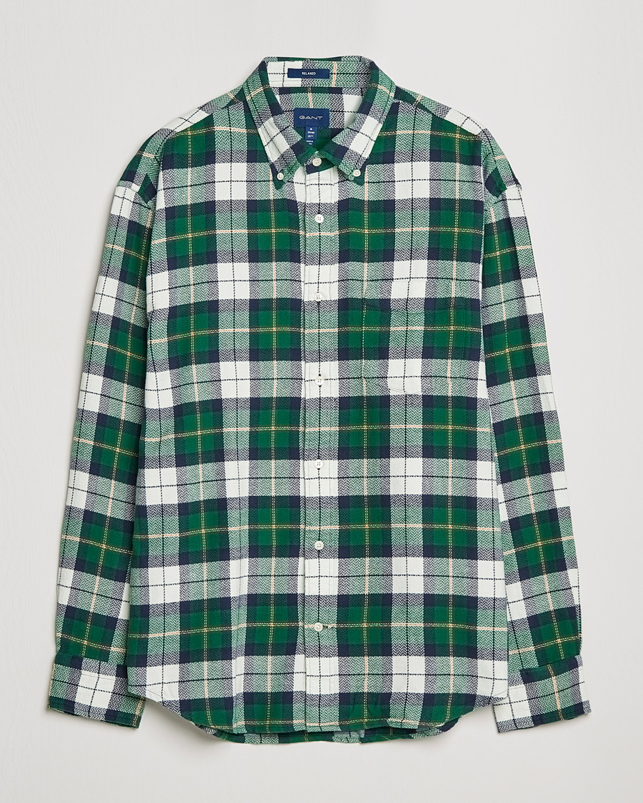 Heren | Overhemden | GANT | Relaxed Textured Checked Shirt Forest Green