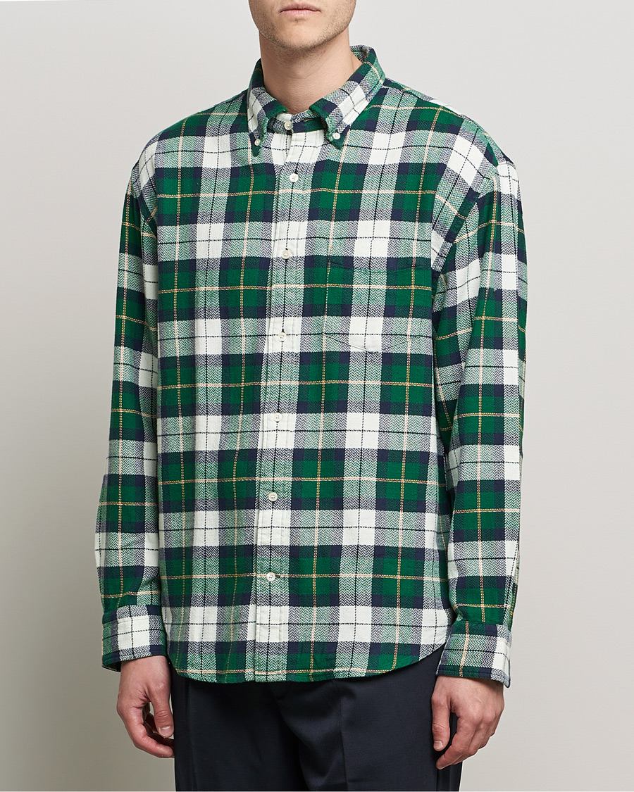 Heren | Overhemden | GANT | Relaxed Textured Checked Shirt Forest Green