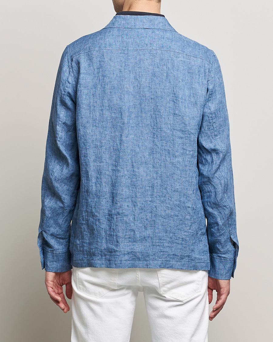 Homme | Chemises | Oscar Jacobson | Safari Linen Shirt Jacket Smog Blue